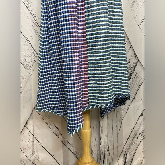 Anthropologie Maeve Waverly Dress Checked One-Shoulder Asymmetrical Blue 10 - Picture 4 of 10